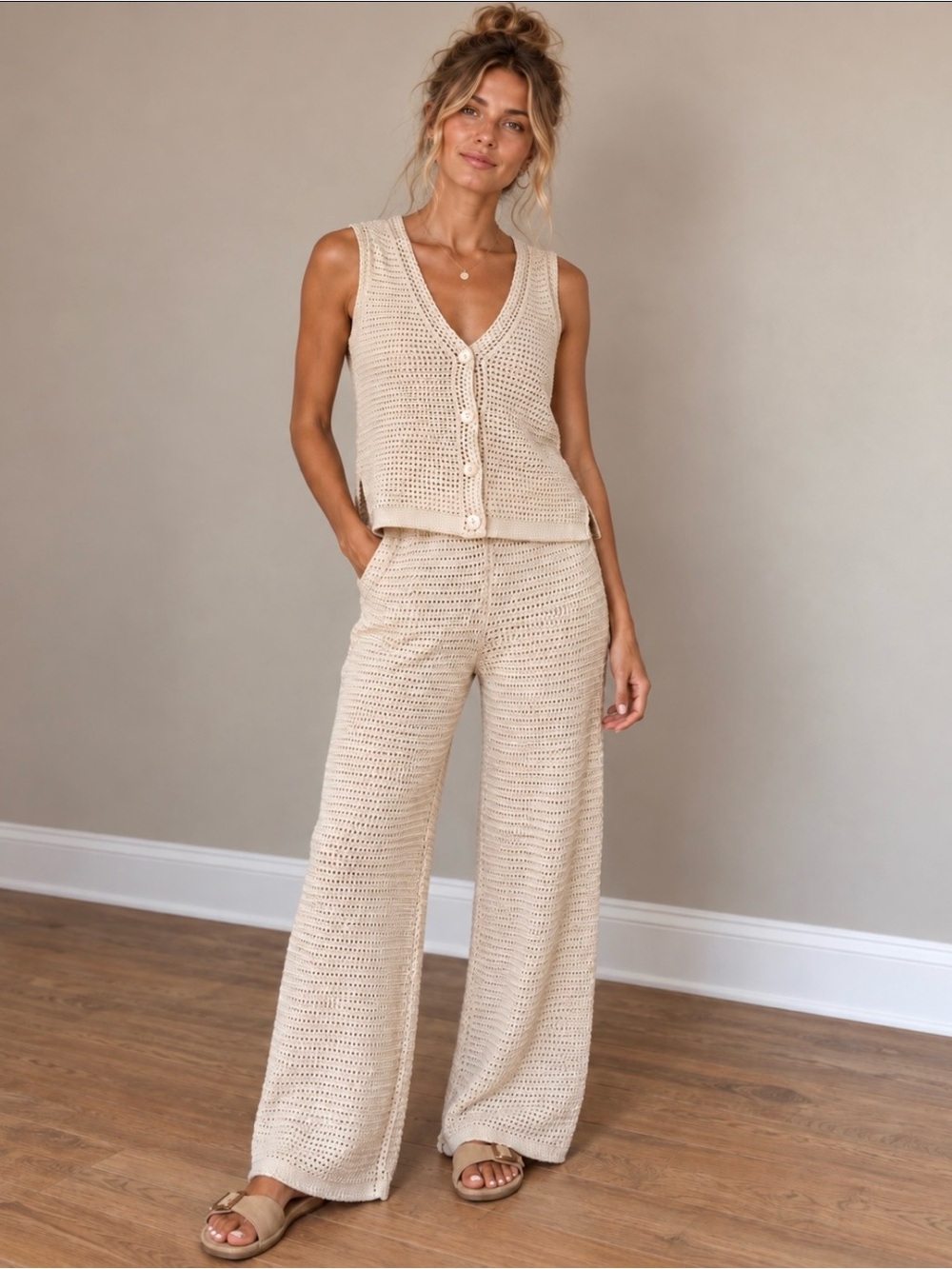 NWT Sincerely Jules Chera Crochet Top & Pants 2pc Set